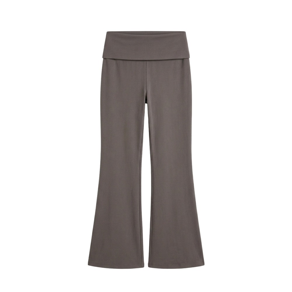 PAC 1980 Women Charcoal Gray Fold Over Waist Flare Yoga Pants Large Activewear